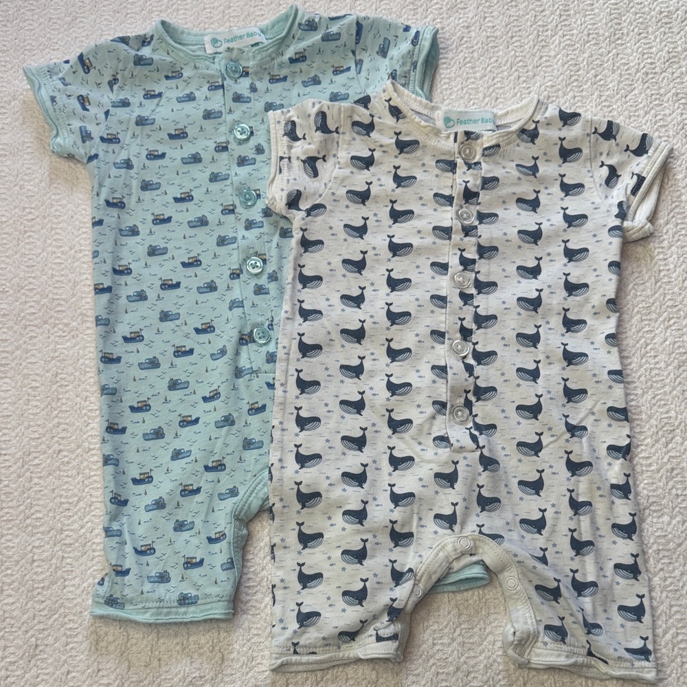 Feather Baby Boy Ocean Themed Bodysuits- Blue Submarine and White Wale Print